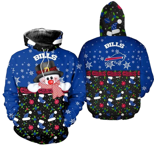 Buffalo Bills Christmas Snowman Football AOP Hoodie -  Moonbestprint