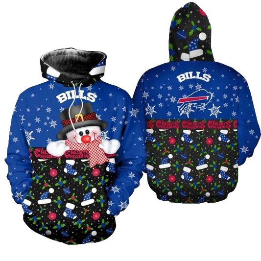 Buffalo Bills Christmas Snowman Football AOP Hoodie -  Moonbestprint