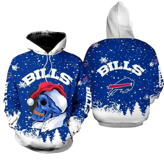 Buffalo Bills Christmas Skull Santa Claus Football AOP Hoodie -  Moonbestprint
