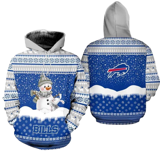 Buffalo Bills Christmas Pattern Snowman Football AOP Hoodie -  Moonbestprint