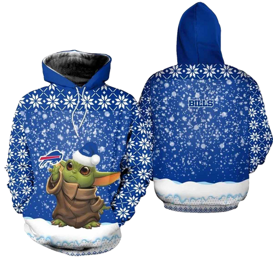 Buffalo Bills Christmas Pattern Yoda Football AOP Hoodie -  Moonbestprint