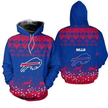 Buffalo Bills Christmas Pattern Reindeer Football Blue And Red AOP Hoodie -  Moonbestprint