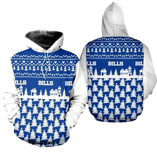 Buffalo Bills Christmas Pattern Pine Football AOP Hoodie -  Moonbestprint