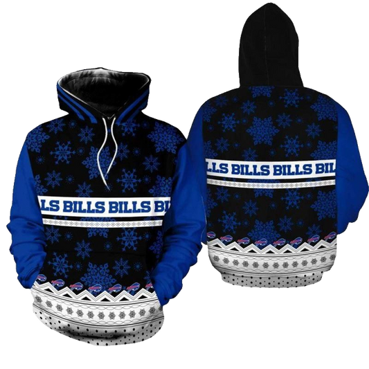 Buffalo Bills Christmas Pattern Black Blue And White AOP Hoodie -  Moonbestprint
