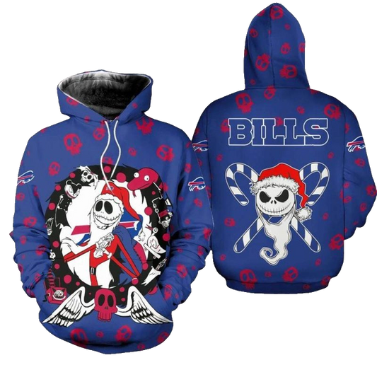 Buffalo Bills Christmas Jack Skellington Santa Claus Football AOP Hoodie -  Moonbestprint