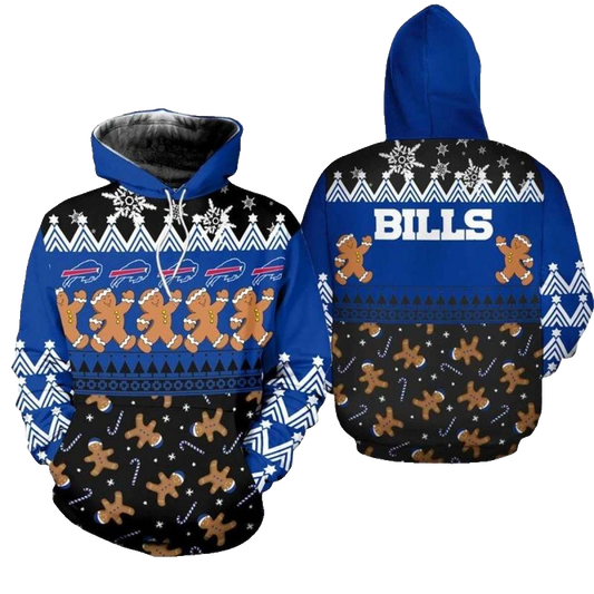 Buffalo Bills Christmas Gingerbread Man Football AOP Hoodie -  Moonbestprint