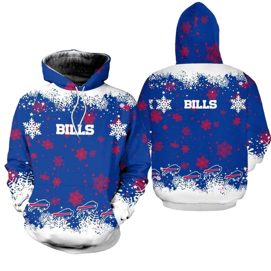 Buffalo Bills Christmas Blue And White Pattern AOP Hoodie -  Moonbestprint