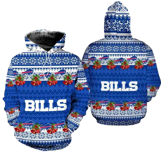 Buffalo Bills Christmas Football Nfl Blue And White Pattern AOP Hoodie -  Moonbestprint