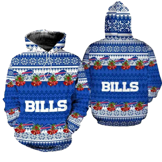 Buffalo Bills Christmas Football Nfl Blue And White Pattern AOP Hoodie -  Moonbestprint