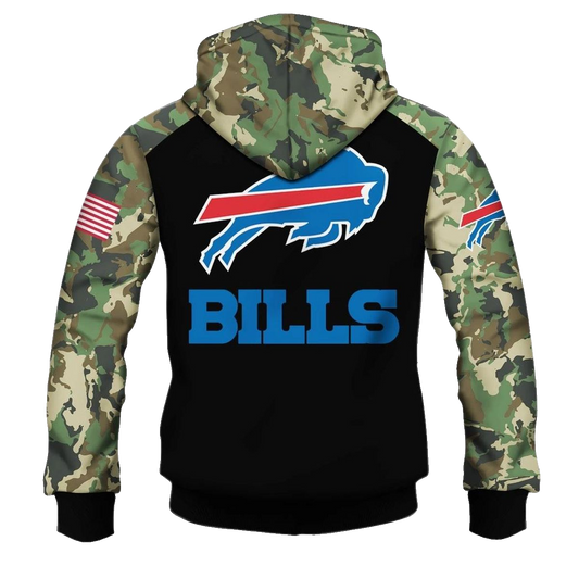 Buffalo Bills Army Camouflage American Flag Punisher Skull AOP Hoodie -  Moonbestprint