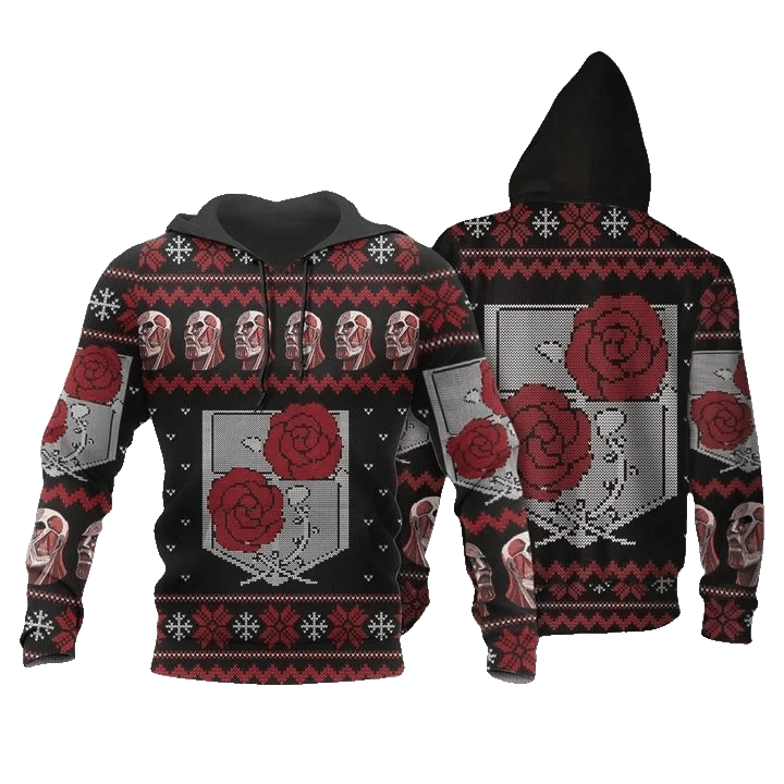 Attack On Titan Ugly Christmas Garrison Anime Manga For Men And Women 3d Hoodie Zip Hoodie Moonbestprint
