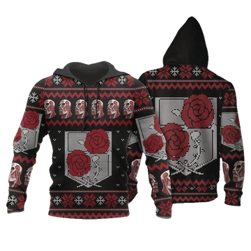 Attack On Titan Ugly Christmas Garrison Anime Manga For Men And Women 3d Hoodie Zip Hoodie Moonbestprint