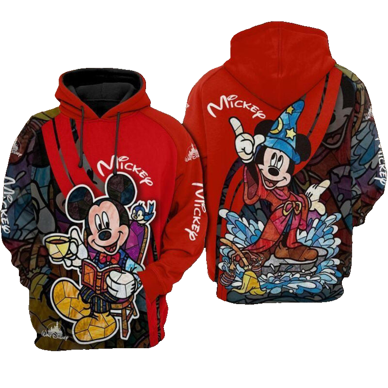 Disney Hoodie Mickey Mouse Hoodie Minnie Mouse With Book Magician Red 3d Hoodie Zip Hoodie Moonbestprint