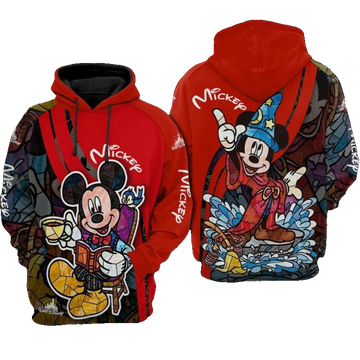 Disney Hoodie Mickey Mouse Hoodie Minnie Mouse With Book Magician Red 3d Hoodie Zip Hoodie Moonbestprint