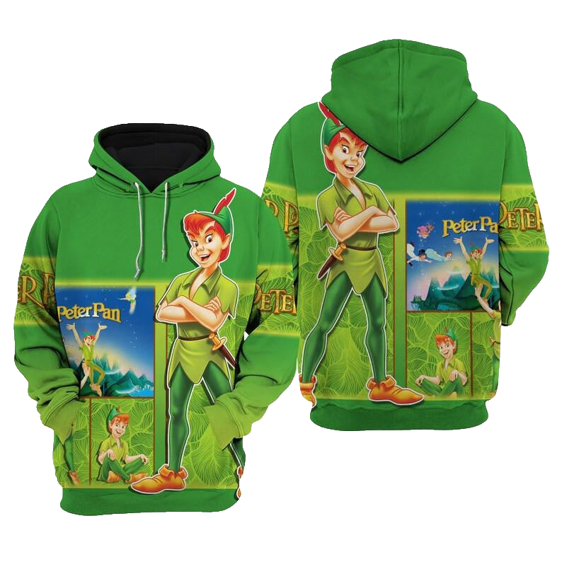 Disney Cartoon Fan Gift, Disney Fairies, Peter Pan Green All Over Print Hoodie, Zip Hoodie Moonbestprint