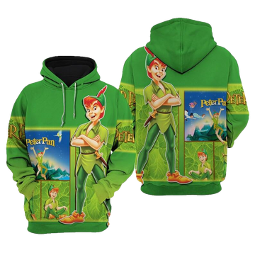 Disney Cartoon Fan Gift, Disney Fairies, Peter Pan Green All Over Print Hoodie, Zip Hoodie Moonbestprint