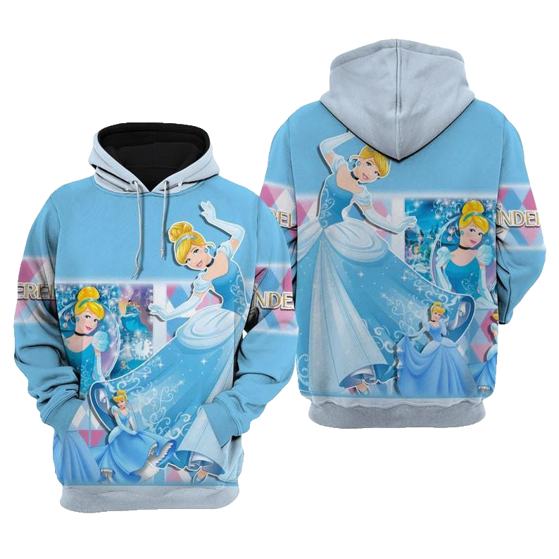 Disney Princess, Disney Cartoon Fan Gift, Cinderella Disney Princess All Over Print Hoodie, Zip Hoodie Moonbestprint