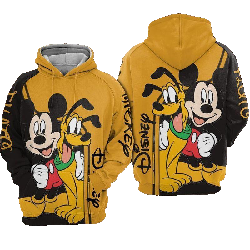 Disney Hoodie Mickey Mouse Hoodie Minnie Mouse And Pluto Yellow Black 3d Hoodie Zip Hoodie Moonbestprint