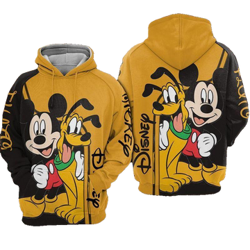Disney Hoodie Mickey Mouse Hoodie Minnie Mouse And Pluto Yellow Black 3d Hoodie Zip Hoodie Moonbestprint