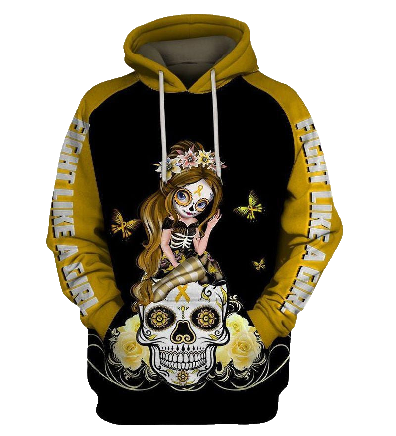 Fight Like A Girl Yellow Cancer Awareness Over Print 3d Hoodie Zip Hoodie Moonbestprint