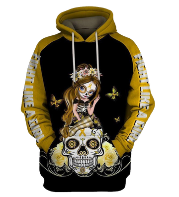 Fight Like A Girl Yellow Cancer Awareness Over Print 3d Hoodie Zip Hoodie Moonbestprint