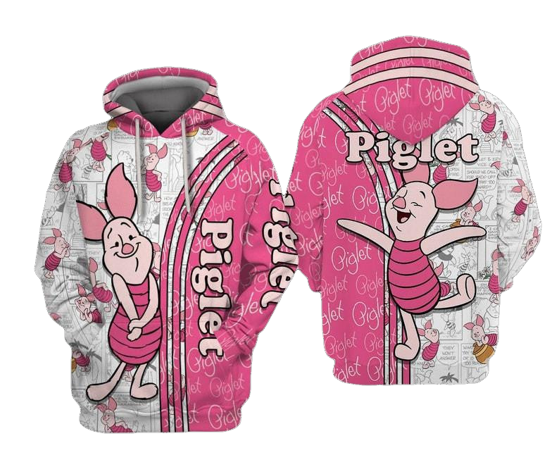 Cute Piglet Winnie-the-pooh Disney Cartoon, Piglet Signature, Piglet Comics Book Patterns All Over Print Hoodie, Zip Hoodie Moonbestprint