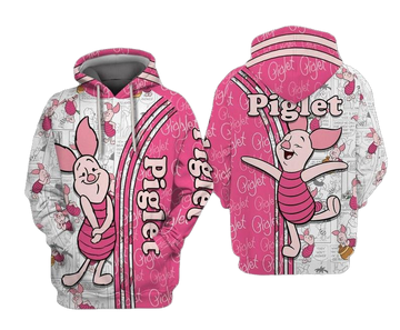Cute Piglet Winnie-the-pooh Disney Cartoon, Piglet Signature, Piglet Comics Book Patterns All Over Print Hoodie, Zip Hoodie Moonbestprint