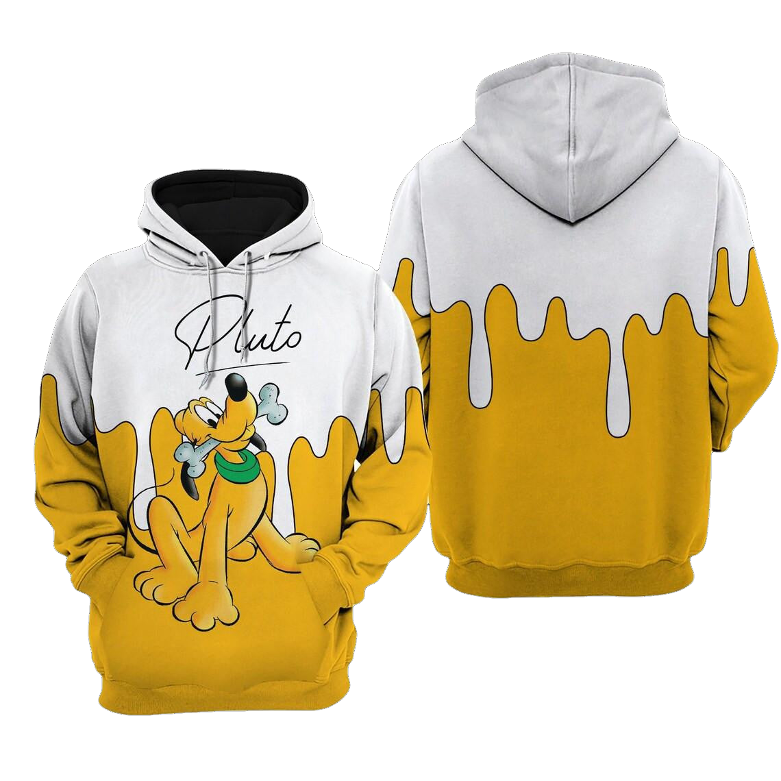 Pluto Dog Yellow Paint Disney Fan Gift, Pluto Dog Yellow Paint Gift, Stylist Unisex Cartoon Graphic Outfits Aop Hoodie Moonbestprint