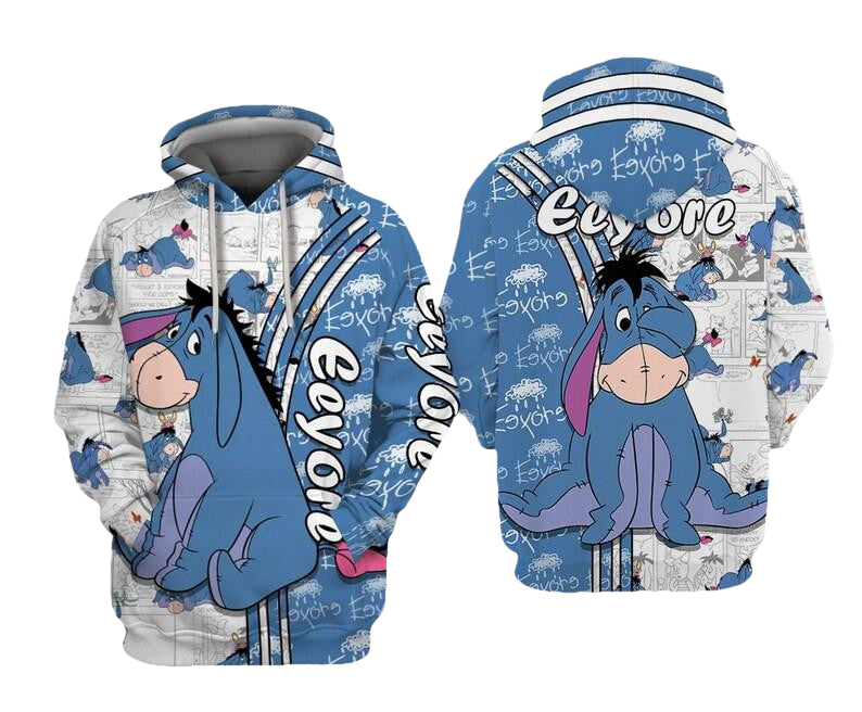 Eeyore Winnie The Pooh Disney Cartoon, Eeyore Signature All Over Print Hoodie, Zip Hoodie Moonbestprint