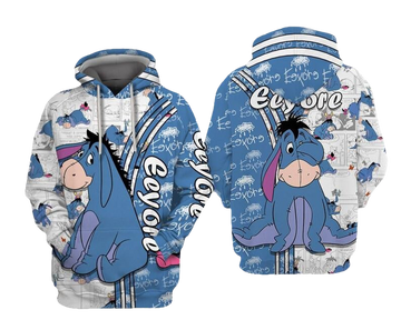 Eeyore Winnie The Pooh Disney Cartoon, Eeyore Signature All Over Print Hoodie, Zip Hoodie Moonbestprint