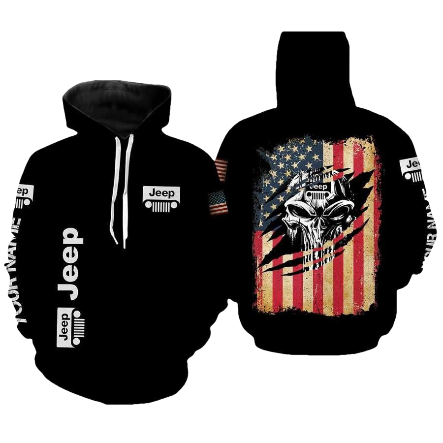 Custom Name Jeep Lover, Skull Jeep Usa Flag, Jeep Life All Over Print Hoodie, Zip Hoodie Moonbestprint