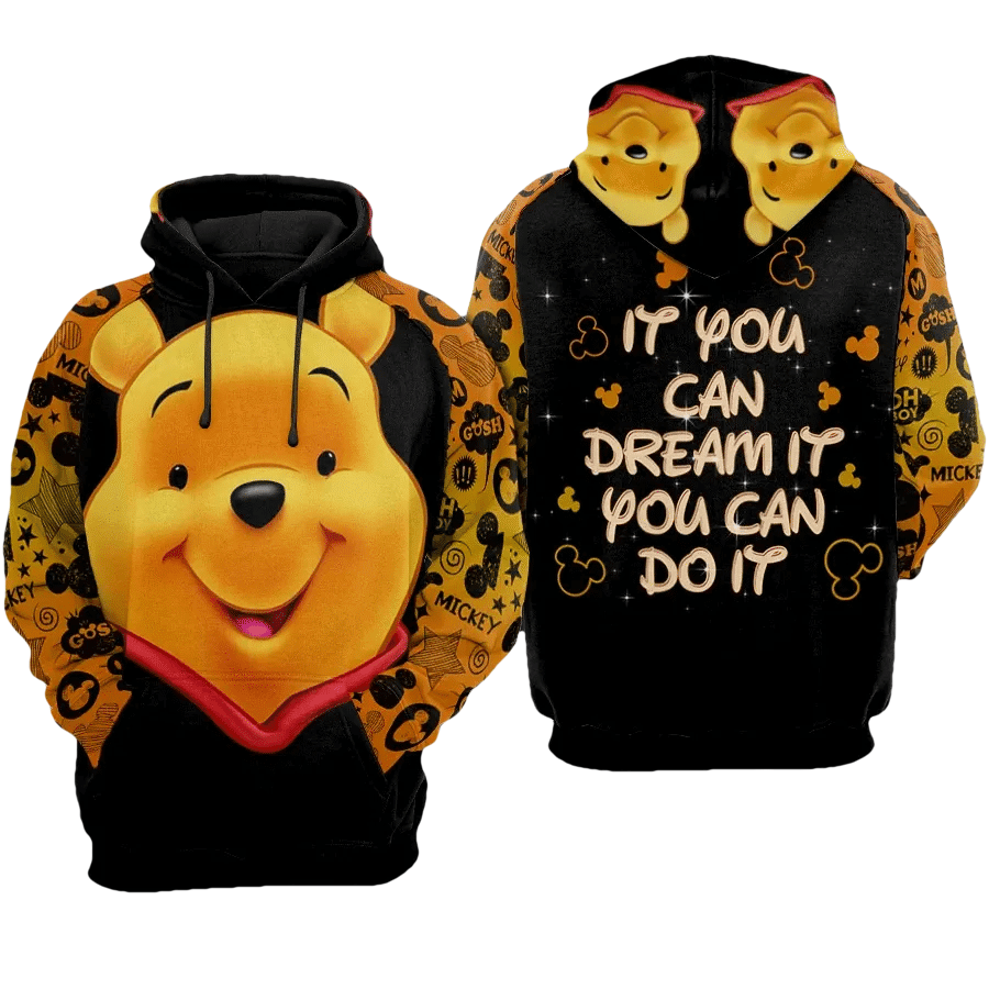 Pooh Bear Winne The Pooh Pattern Mickey Mouse Disney Cartoon 508 Fan Gift Stylist Unisex Cartoon Graphic Outfits Aop Hoodie Moonbestprint