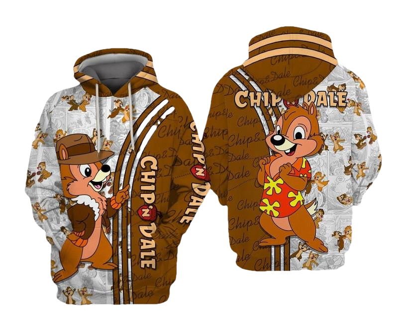 Chip 'n' Dale Chipmunks Disney Cartoon, Chip 'n' Dale Signature, Chip 'n' Dale Comics Book Patterns All Over Print Hoodie, Zip Hoodie Moonbestprint