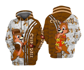 Chip 'n' Dale Chipmunks Disney Cartoon, Chip 'n' Dale Signature, Chip 'n' Dale Comics Book Patterns All Over Print Hoodie, Zip Hoodie Moonbestprint