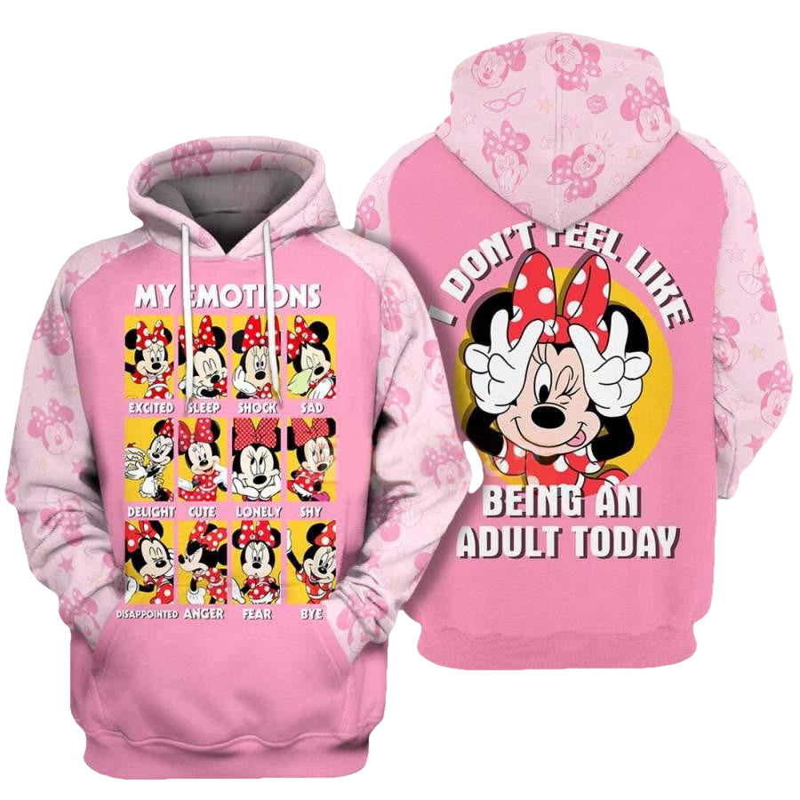 Disney Minnie My Emotions, I Dont Feel Like Being An Adult Today Aop Hoodie Moonbestprint