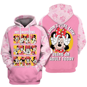 Disney Minnie My Emotions, I Dont Feel Like Being An Adult Today Aop Hoodie Moonbestprint