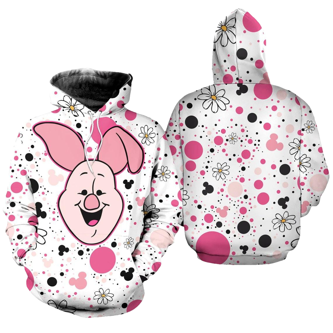 Piglet Polkadot Pattern Disney Fan Gift Stylist Unisex Cartoon Graphic Outfits Aop Hoodie, Zip Hoodie Moonbestprint
