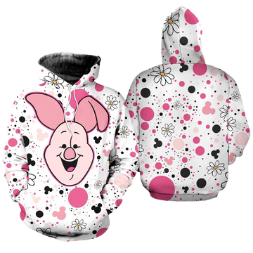 Piglet Polkadot Pattern Disney Fan Gift Stylist Unisex Cartoon Graphic Outfits Aop Hoodie, Zip Hoodie Moonbestprint