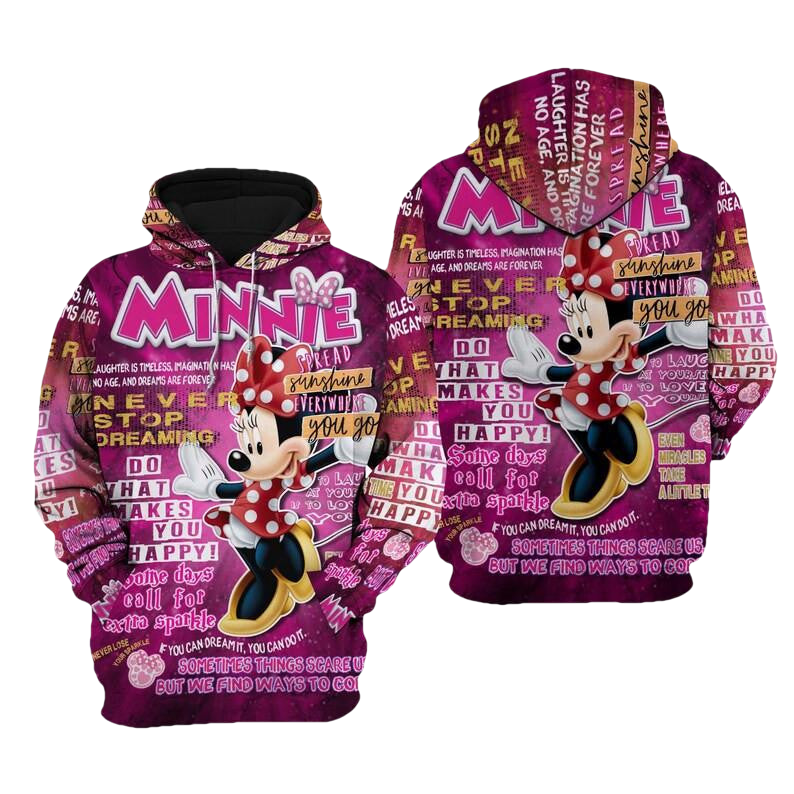 Happy Minnie Mouse Disney Cartoon, Disney Quotes, Minnie Punk Words Pattern All Over Print Hoodie, Zip Hoodie Moonbestprint
