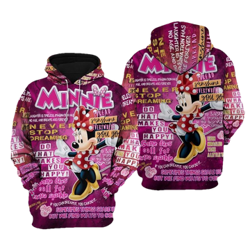 Happy Minnie Mouse Disney Cartoon, Disney Quotes, Minnie Punk Words Pattern All Over Print Hoodie, Zip Hoodie Moonbestprint