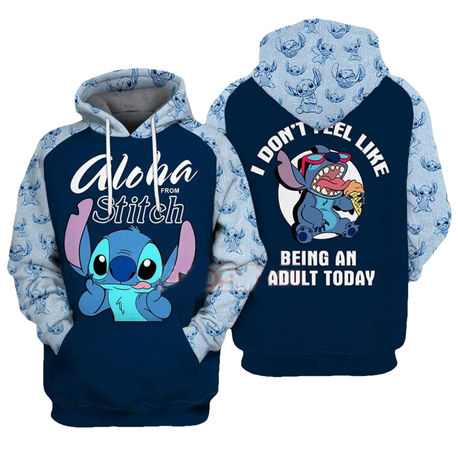 Stitch Disney Fan Gift, Aloha From Stitch, I Dont Feel Like Being An Adult Today All Over Print Hoodie Moonbestprint