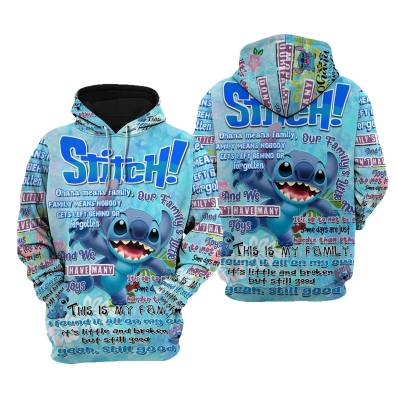 Lilo And Stitch Disney Cartoon, Disney Quotes, Stitch Ohana Punk Words Pattern All Over Print Hoodie, Zip Hoodie Moonbestprint