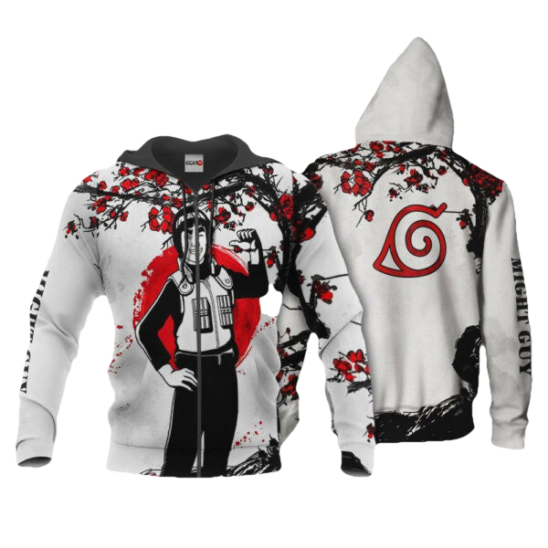 Konoha Might Guy Japan Cherry Blossoms Naruto Anime 1k470 Fan Gift Stylist Unisex Cartoon Graphic Outfits Aop 3d Hoodie, Zip Hoodie 111 Moonbestprint