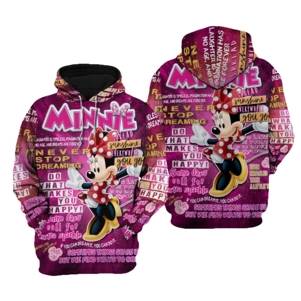 Minnie Mouse Punk Words Pattern Disney Fan Gift Stylist Unisex Cartoon Graphic Outfits Aop Hoodie, Zip Hoodie 2387 Moonbestprint