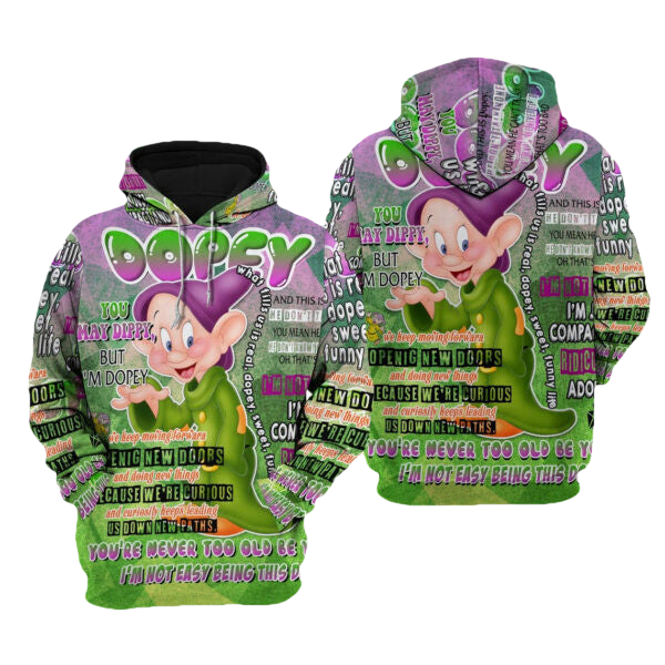 Dopey Dwarf Punk Words Pattern Disney Fan Gift Stylist Unisex Cartoon Graphic Outfits Aop Hoodie, Zip Hoodie 728 Moonbestprint