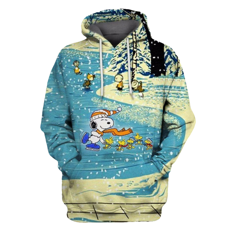 Snoopy Christmas Hoodie Snoopy Peanuts Christmas Skating In Winnter 3d Hoodie Zip Hoodie Moonbestprint
