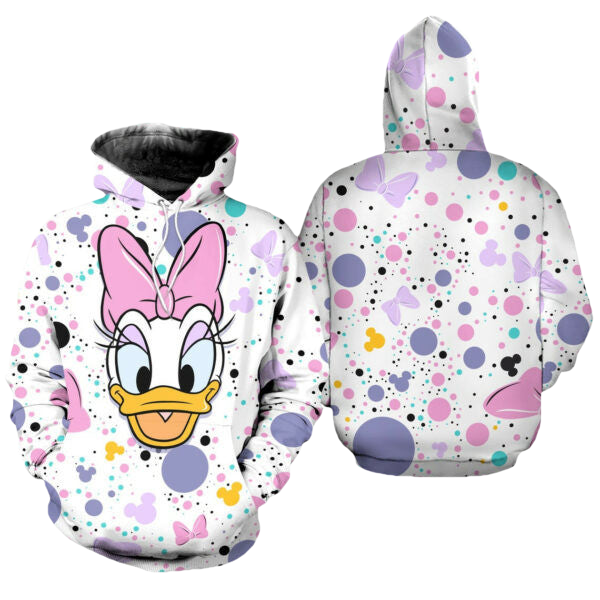 Daisy Duck Polkadot Pattern Disney Fan Gift Stylist Unisex Cartoon Graphic Outfits Aop Hoodie, Zip Hoodie 1093 Moonbestprint