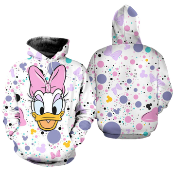 Daisy Duck Polkadot Pattern Disney Fan Gift Stylist Unisex Cartoon Graphic Outfits Aop Hoodie, Zip Hoodie 1093 Moonbestprint