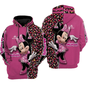 Disney Minnie Face Pattern Zipper Pink 3d Hoodie Zip Hoodie Moonbestprint