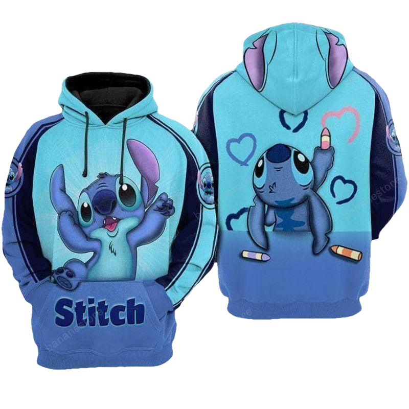Disney Hoodie Stitch Hoodie Stitch Drawing Hearts 3d Hoodie Zip Hoodie Moonbestprint